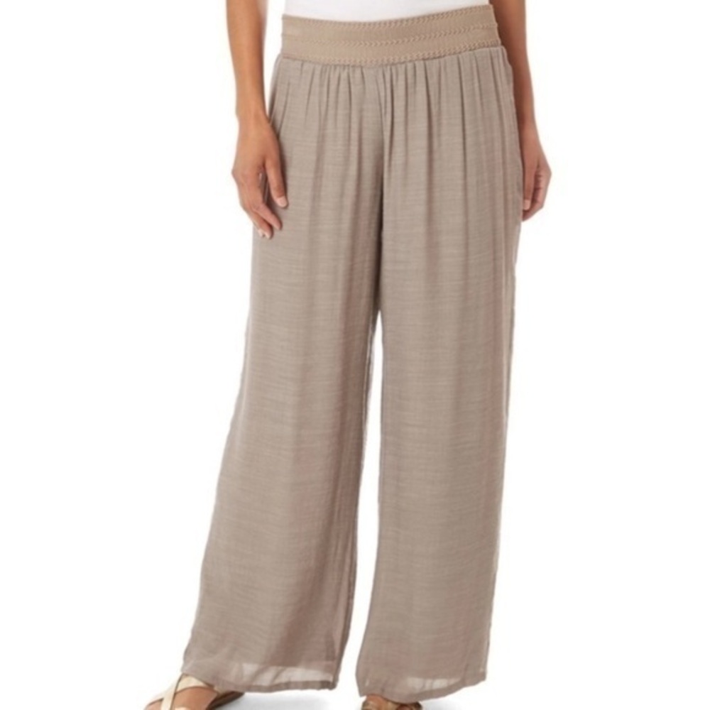 Apt. 9 Women's Taupe Palazzo Pull On Gauze Fabric Pants